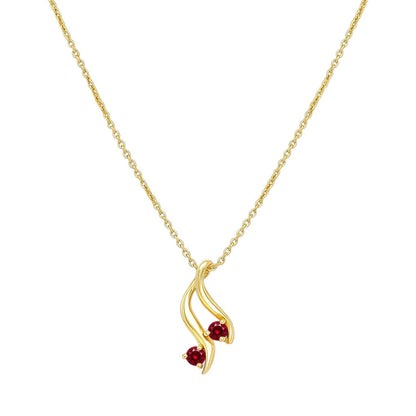 Pink rubellite version on white, two pink stones set along the curved gold tone swirl