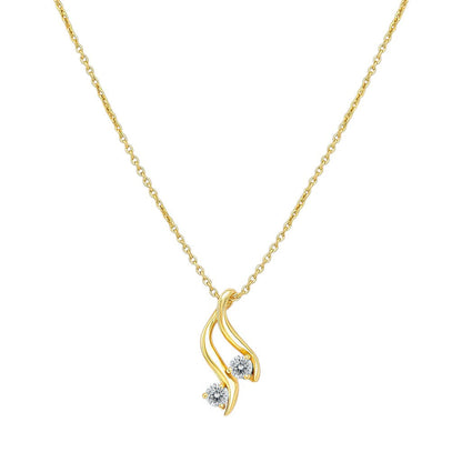White zircon version on white, two clear stones set along the curved gold tone swirl