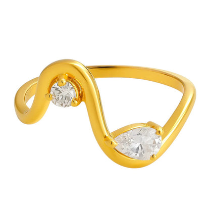 Pear white zircon and round CZ on an 18K gold plated wave band