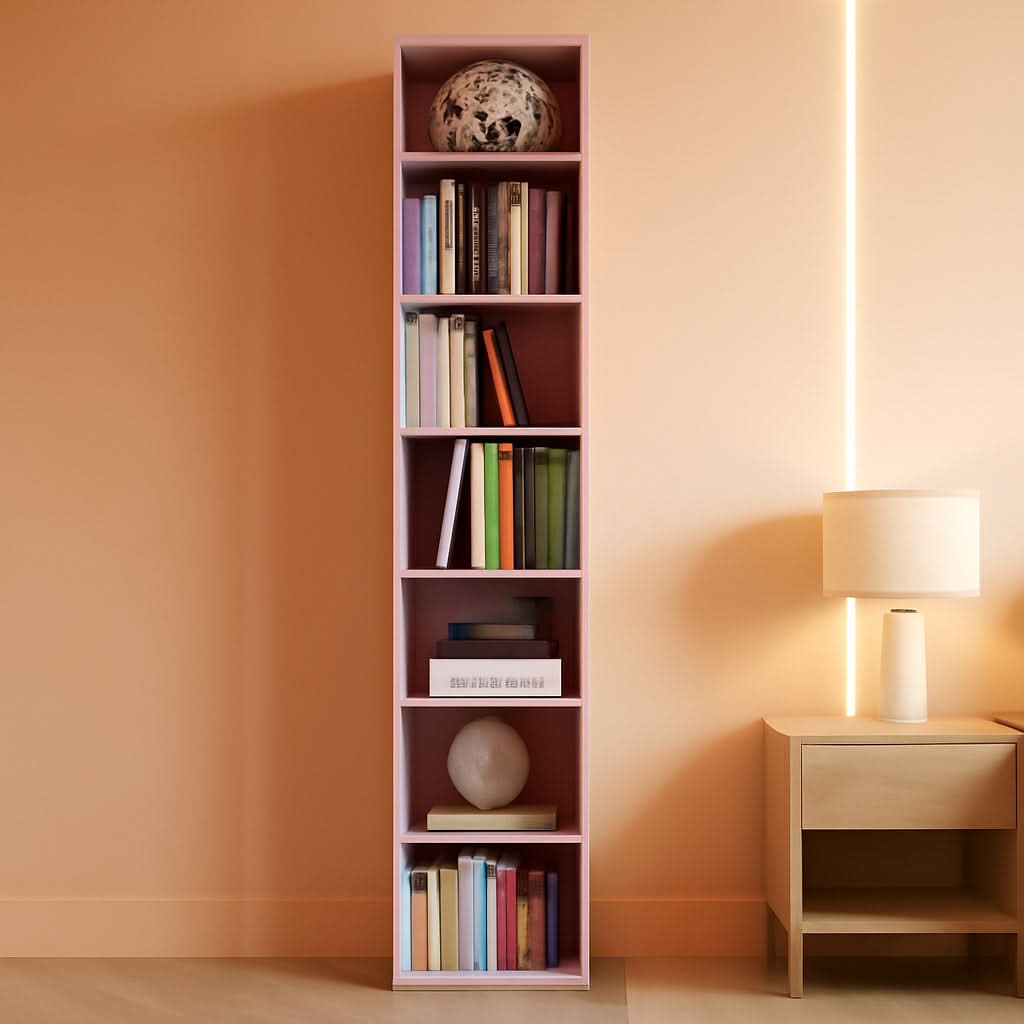 Tall Narrow Eight Tier Corner Bookcase For Home Office-0