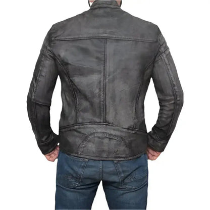 Distressed Dark Grey Lamb Leather Biker Jacket-1