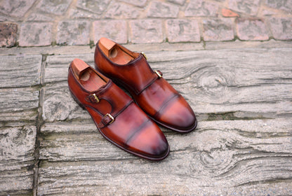 Double Monk - Brown Monk Strap Shoes-0