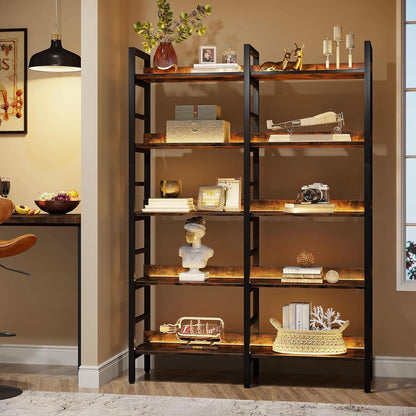 Rustic Brown 5 Tier Etagere Bookcase 71 In High 47 In Wide-3