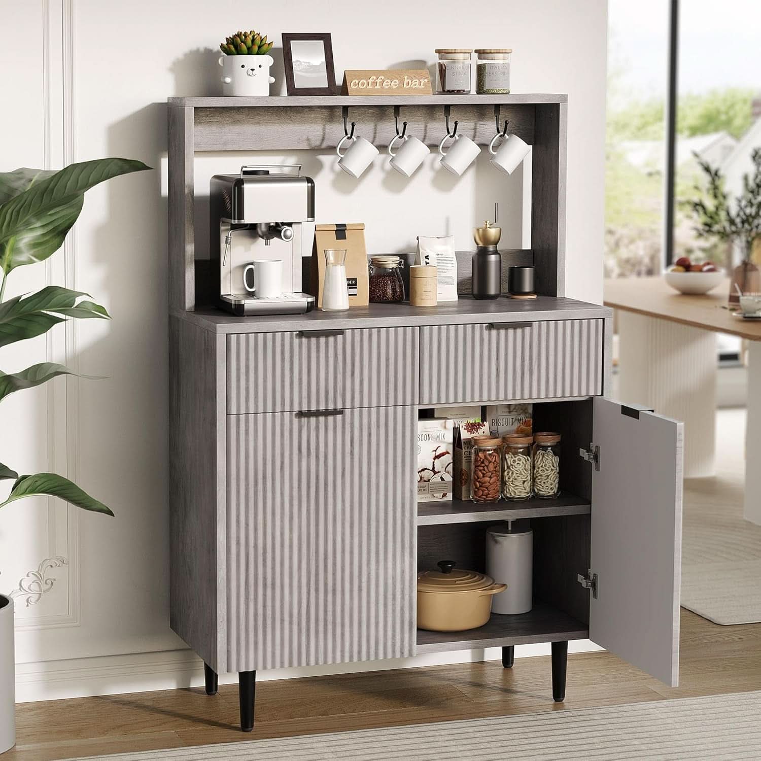 Grey Sideboard Cabinet With 2 Drawers For Dining Room-0