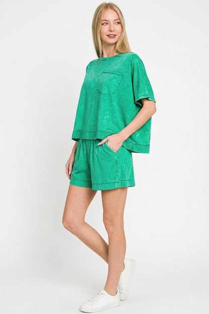 Zenana Acid Washed Oversized Top & Shorts Set-1
