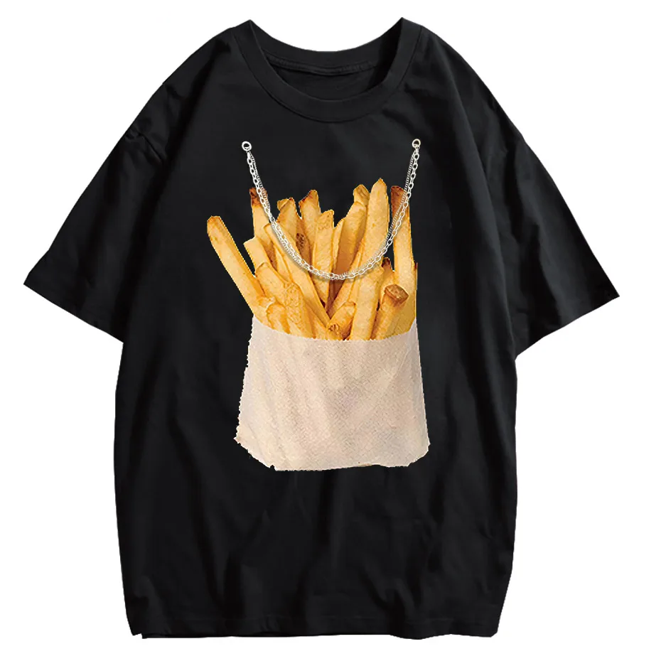 Retro Harajuku Y2K Streetwear Funny Double-Sided French Fries T-Shirt-6