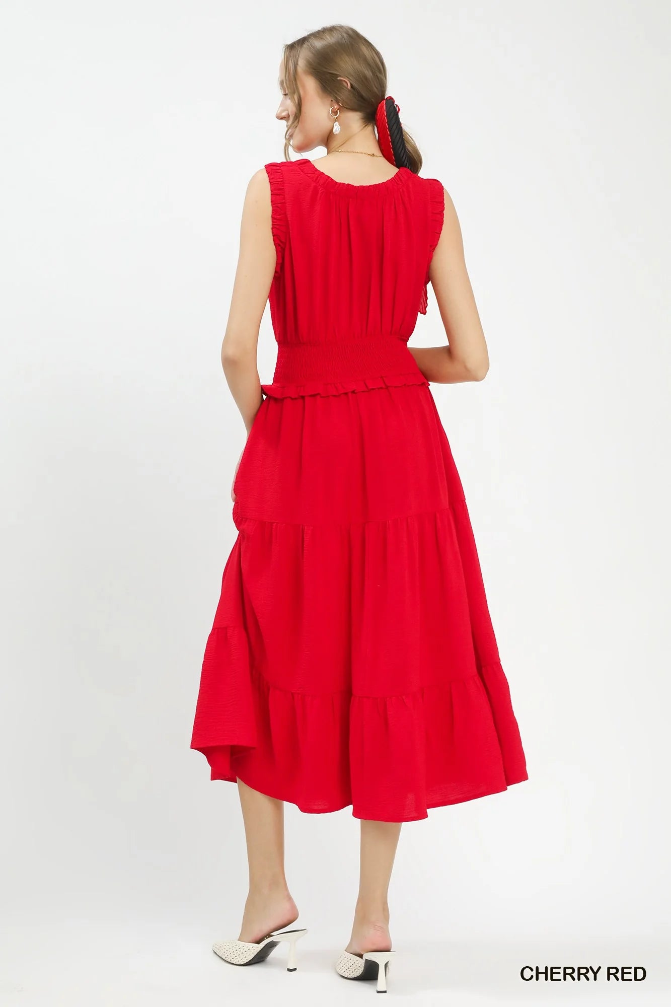 Umgee Smocked Waist Tiered Midi Dress-2