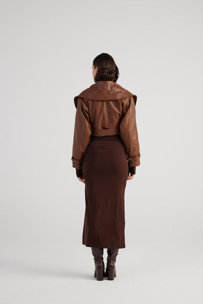 Neeko Chocolate Faux Leather Cropped Jacket-4