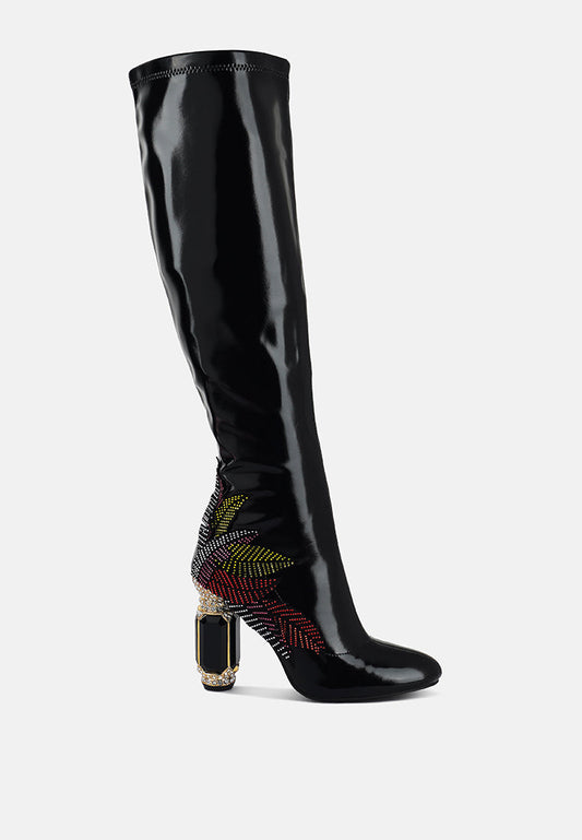 Ecstasy Fantasy Heel Patchwork Knee High Boots-0