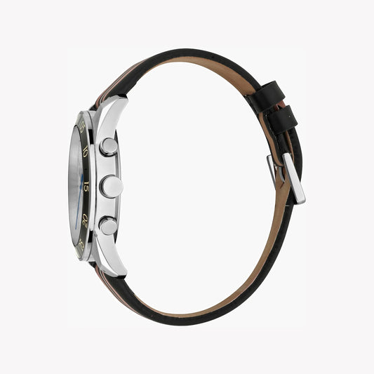 Esprit Men's Black Leather Watch, Silver Dial | ES1G204L0015-1