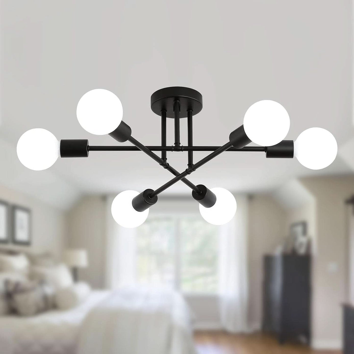 Black Modern Sputnik Chandelier 6 Light Ceiling Fixture-1