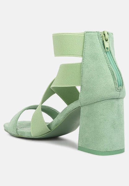 Elastic Strappy Block Heel Sandals