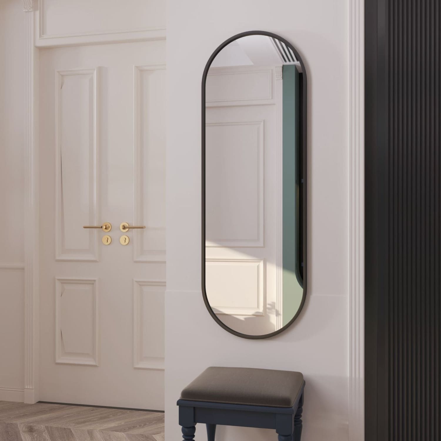 Emi - Black Metal Runway Oval Mirror - 120cm x 40cm-0