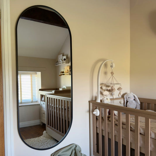 Emi - Full Length Black Metal Runway Oval Mirror - 150cm x 60cm-0