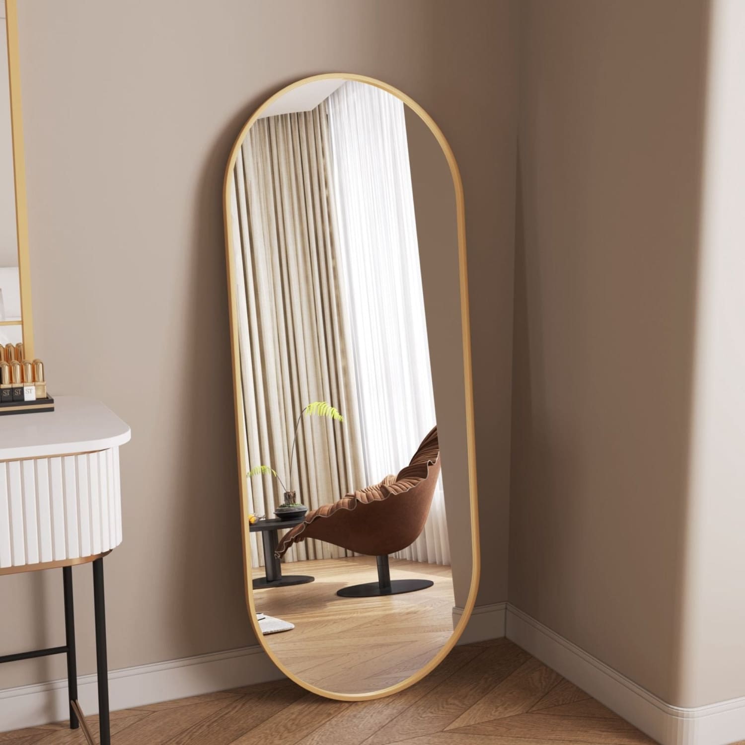 Emi - Full Length Gold Metal Runway Oval Mirror - 150cm x 60cm-3