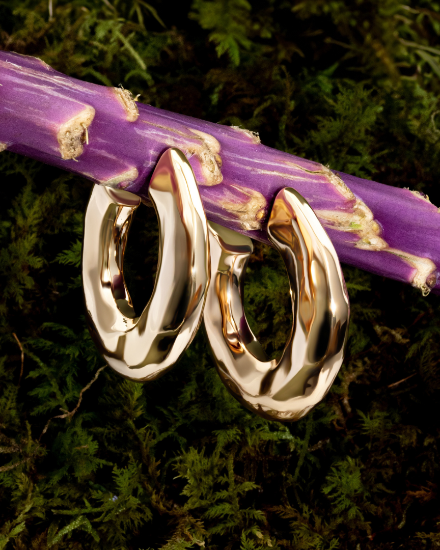 Emma Hammered Open Hoop Earrings Gold-3
