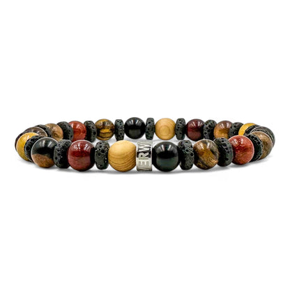 Atlas mixed wood beaded bracelet with black lava rock, image 1 of 5