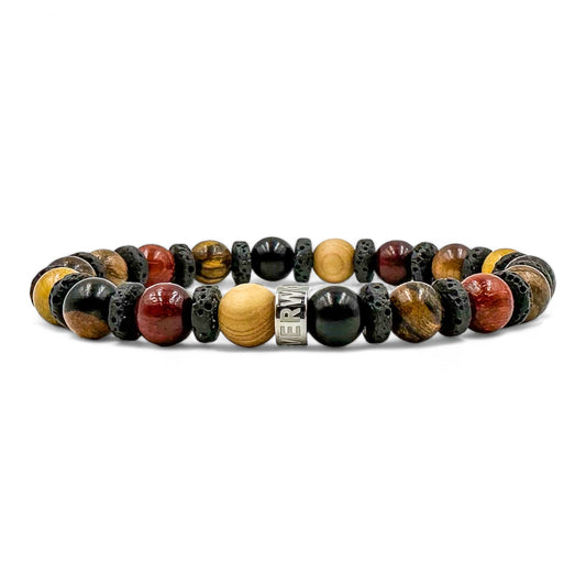 Atlas mixed wood beaded bracelet with black lava rock, image 1 of 5