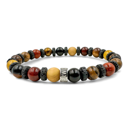 Atlas mixed wood beaded bracelet with black lava rock, image 2 of 5