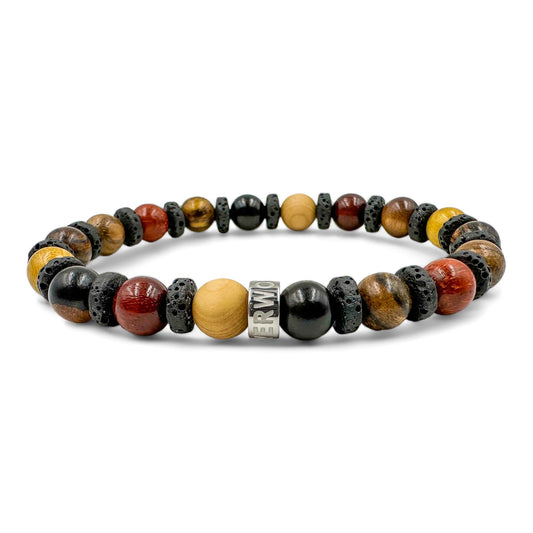 Atlas mixed wood beaded bracelet with black lava rock, image 2 of 5