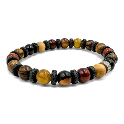 Atlas mixed wood beaded bracelet with black lava rock, image 3 of 5