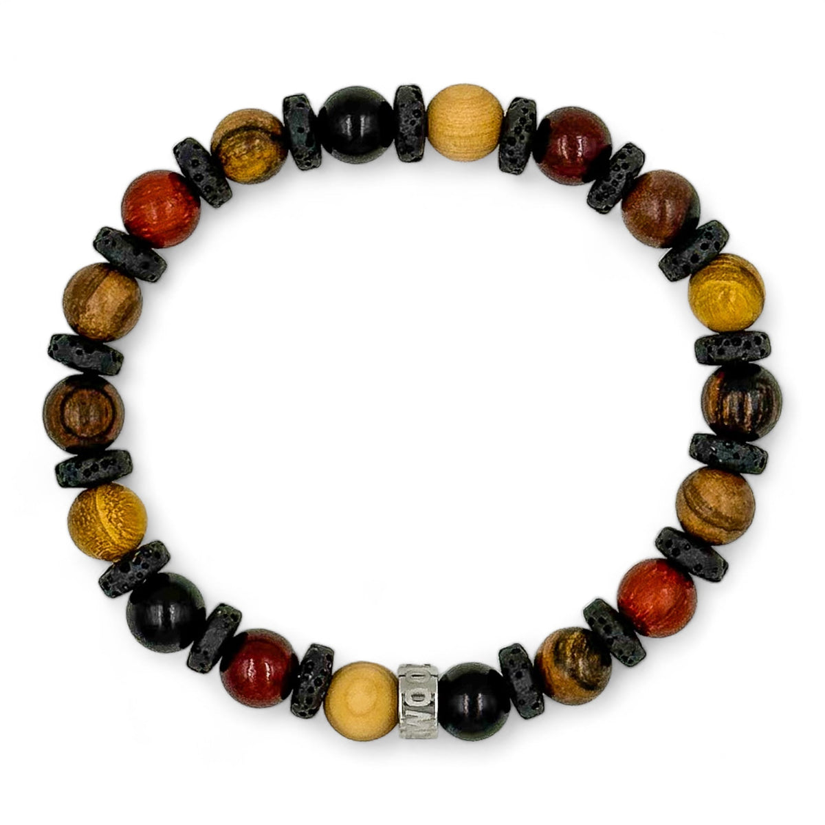 Atlas mixed wood beaded bracelet with black lava rock, image 4 of 5