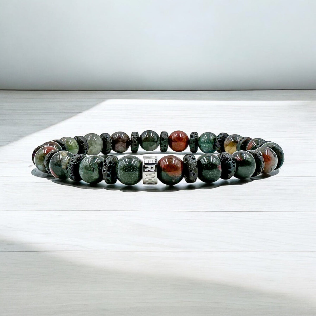 Atlas bloodstone beaded bracelet with black lava rock, image 5 of 5