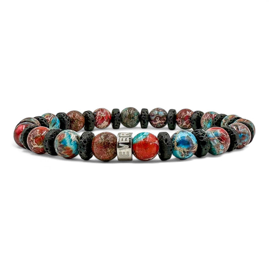 Atlas patriot jasper beaded bracelet with black lava rock, image 1 of 5