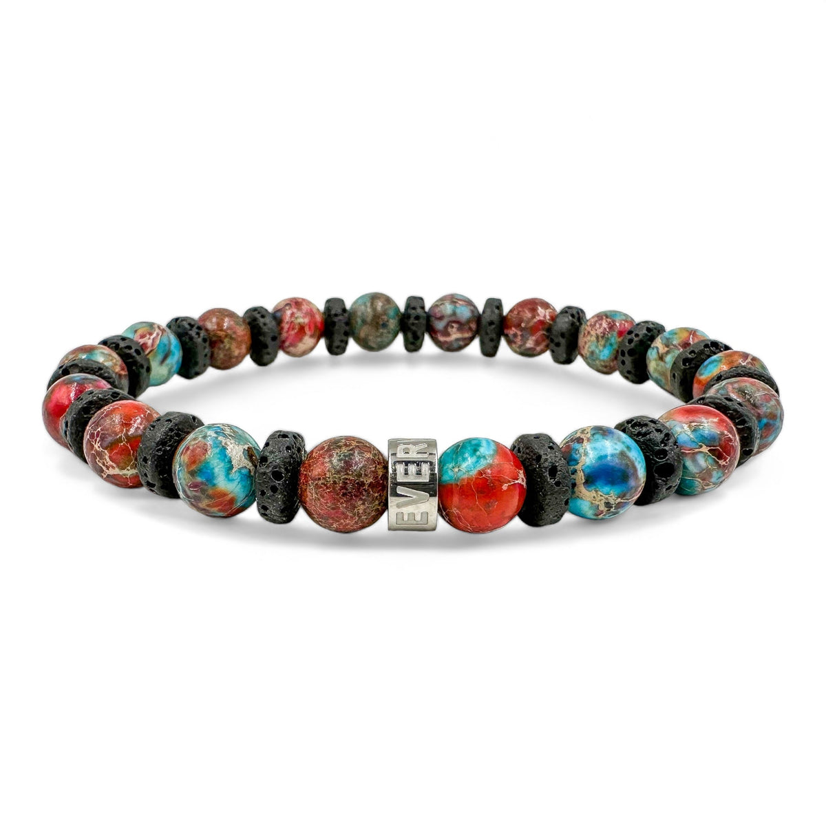 Atlas patriot jasper beaded bracelet with black lava rock, image 2 of 5