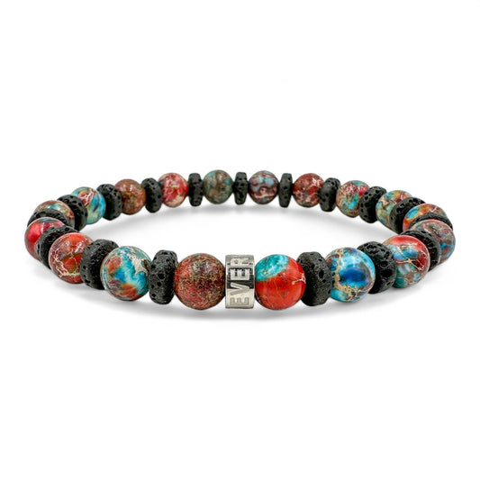 Atlas patriot jasper beaded bracelet with black lava rock, image 2 of 5