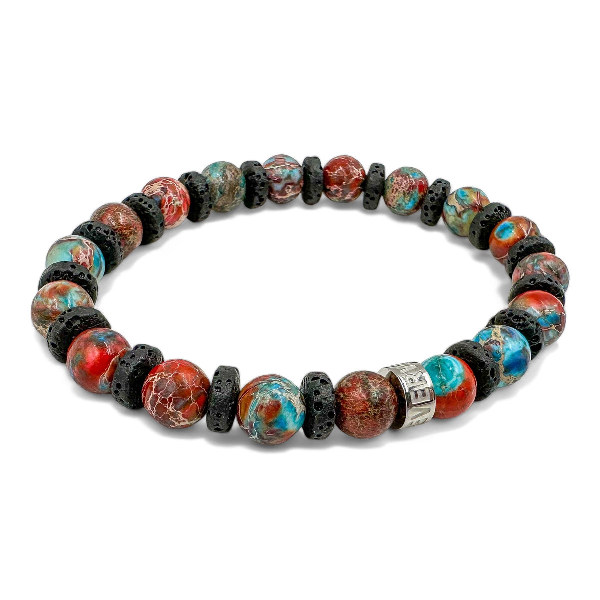 Atlas patriot jasper beaded bracelet with black lava rock, image 3 of 5