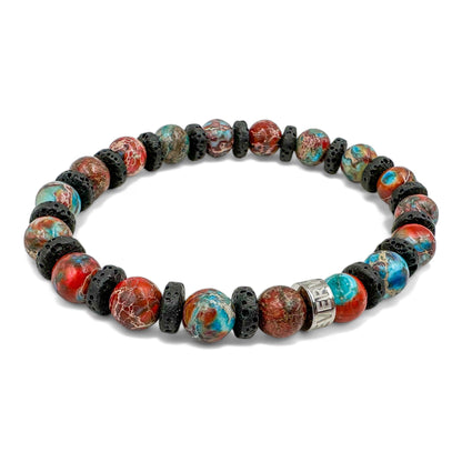 Atlas patriot jasper beaded bracelet with black lava rock, image 3 of 5