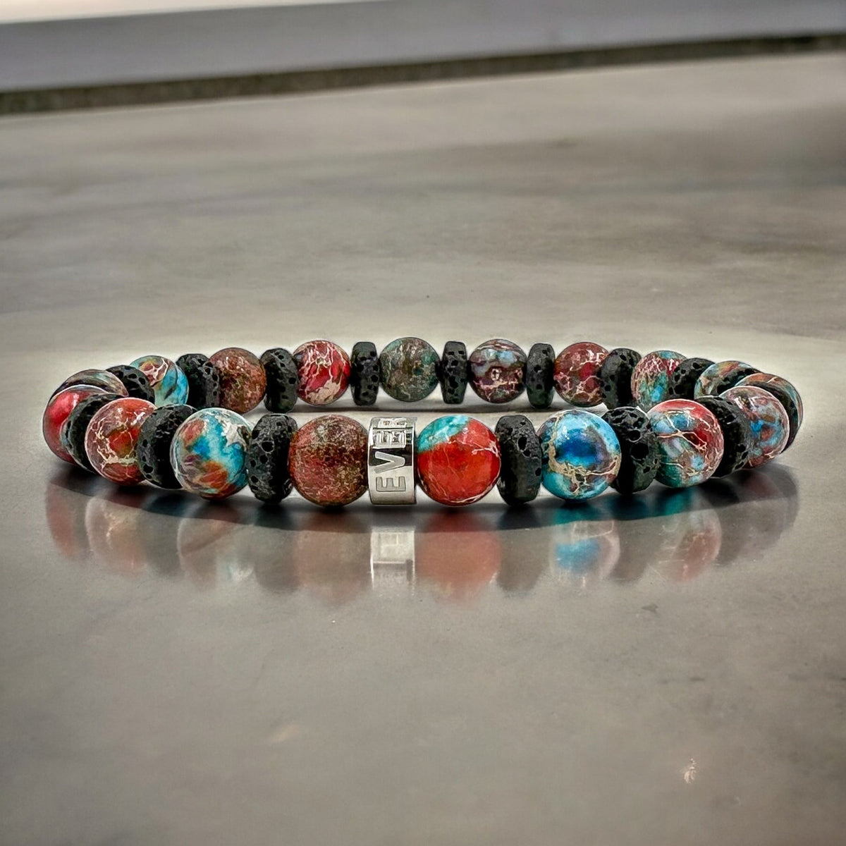 Atlas patriot jasper beaded bracelet with black lava rock, image 5 of 5