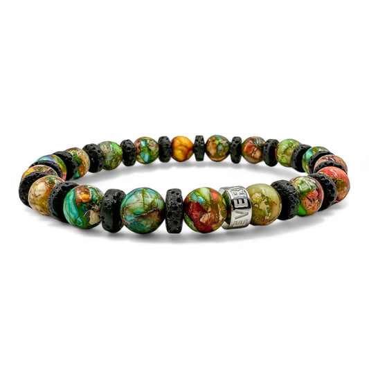 Atlas rainbow jasper beaded bracelet with black lava rock, image 2 of 5