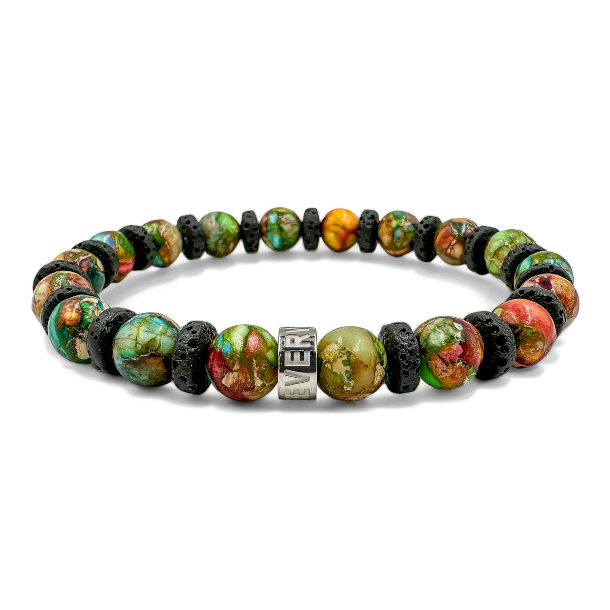 Atlas rainbow jasper beaded bracelet with black lava rock, image 3 of 5