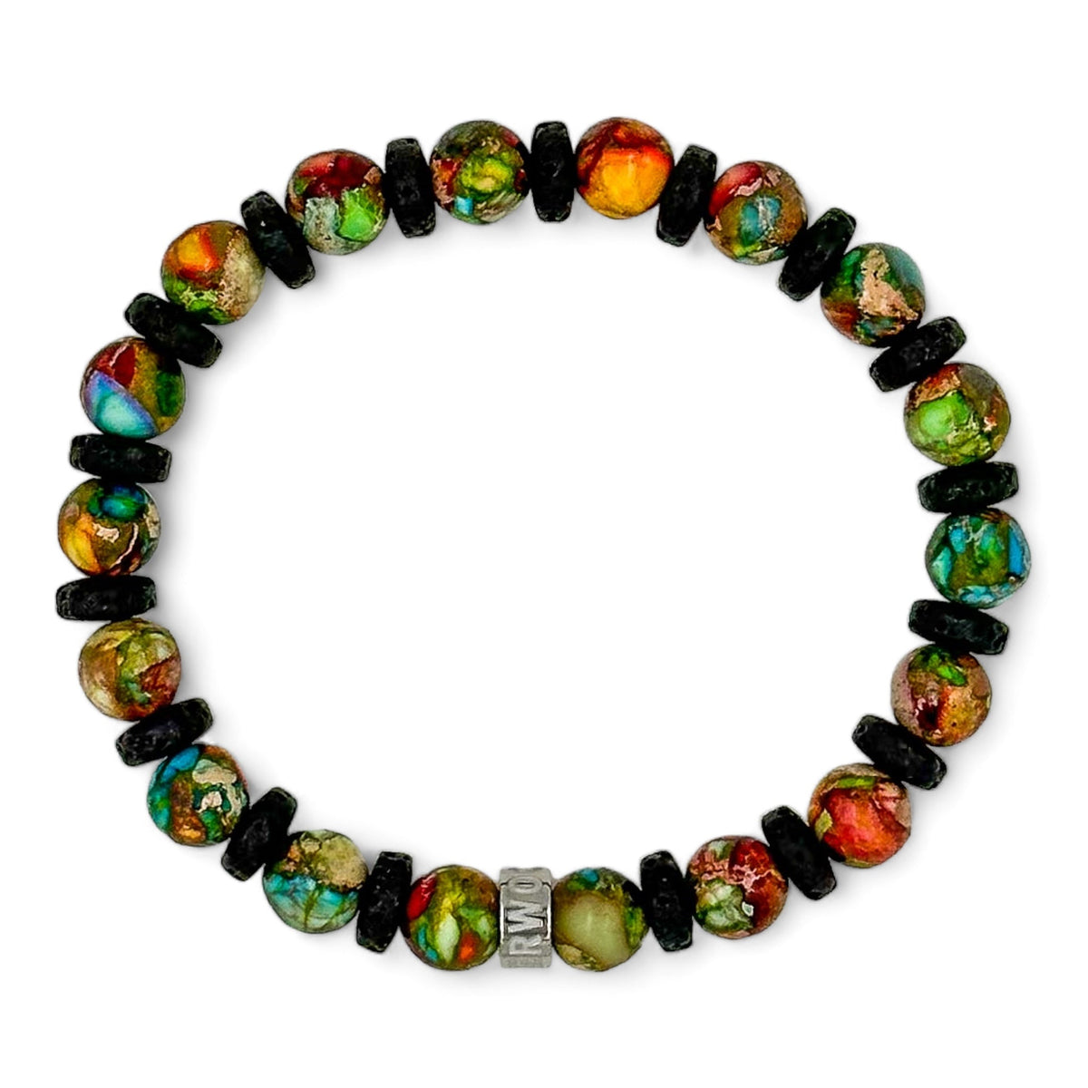 Atlas rainbow jasper beaded bracelet with black lava rock, image 4 of 5