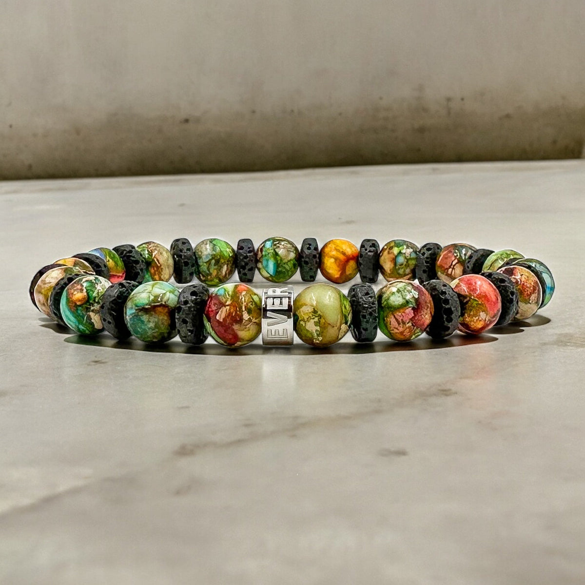 Atlas rainbow jasper beaded bracelet with black lava rock, image 5 of 5