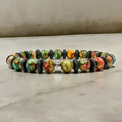 Atlas rainbow jasper beaded bracelet with black lava rock, image 5 of 5
