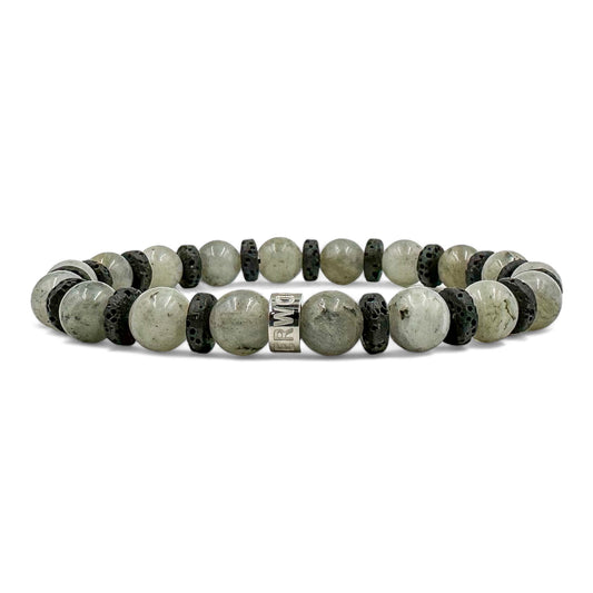 Atlas labradorite beaded bracelet with black lava rock, image 1 of 5