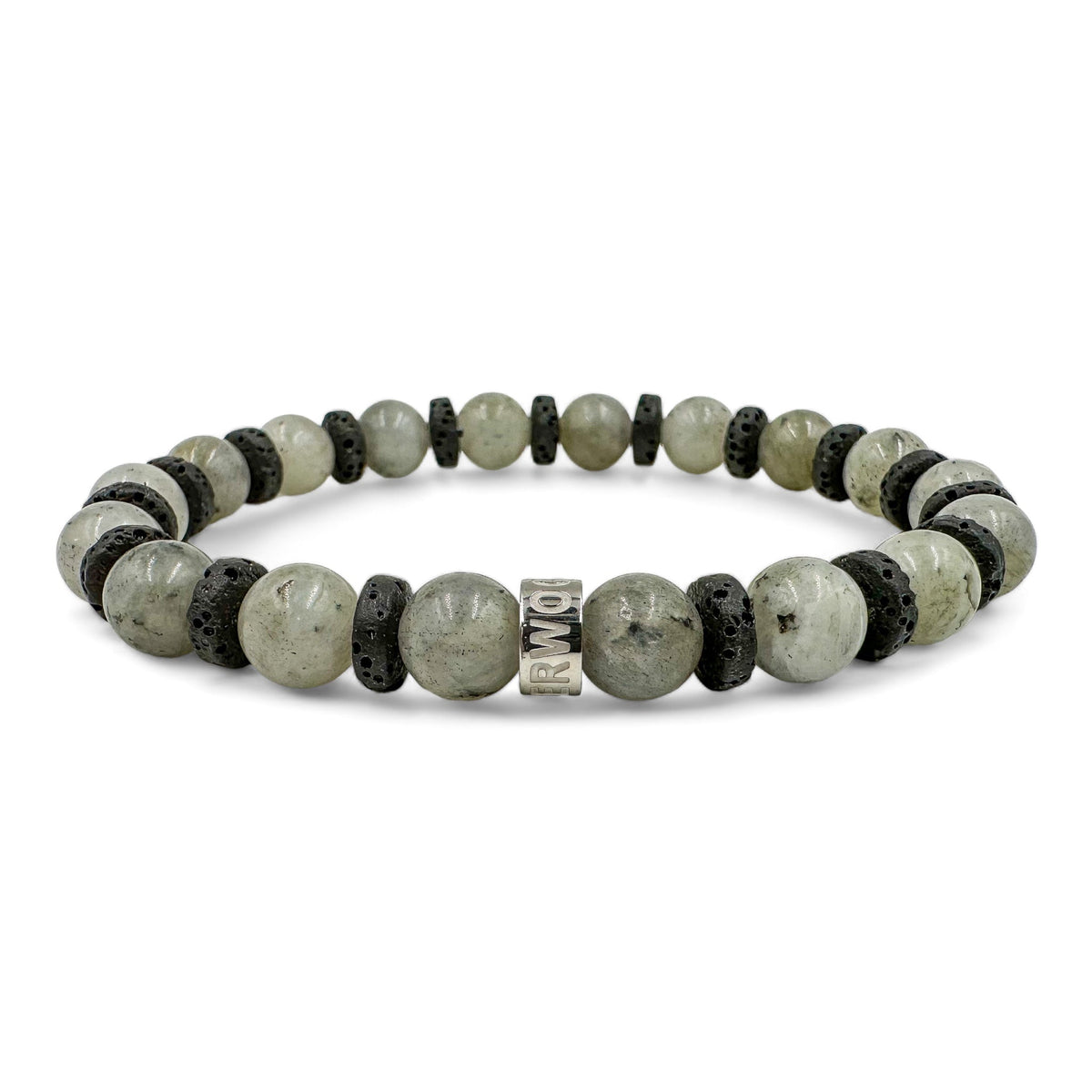 Atlas labradorite beaded bracelet with black lava rock, image 2 of 5