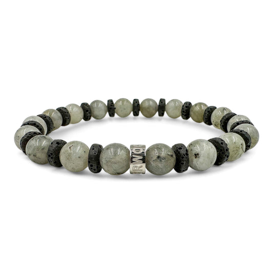Atlas labradorite beaded bracelet with black lava rock, image 2 of 5