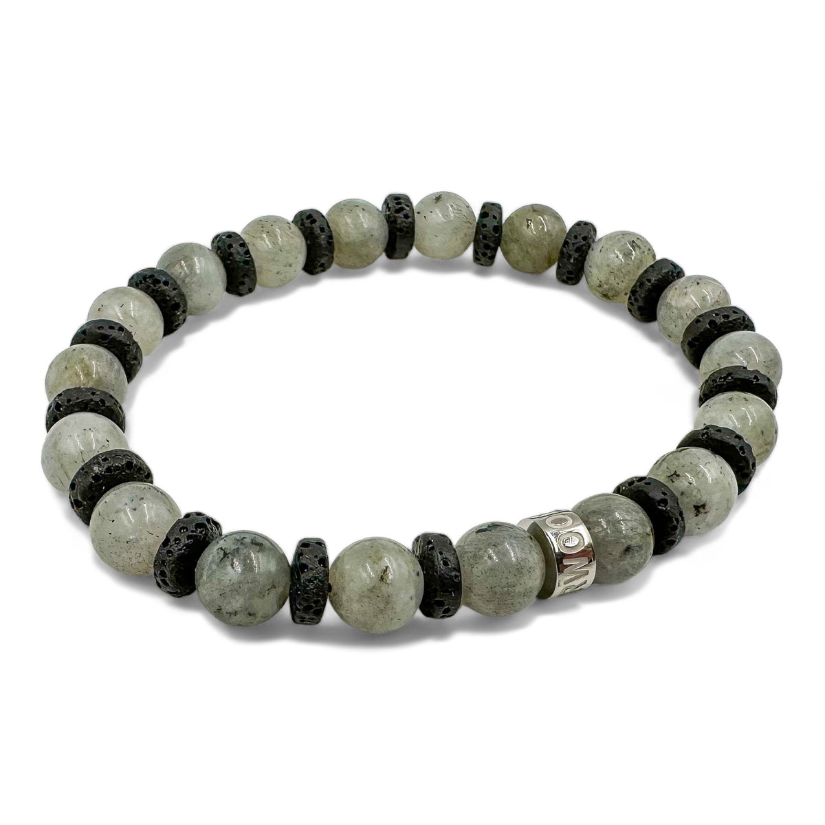Atlas labradorite beaded bracelet with black lava rock, image 3 of 5