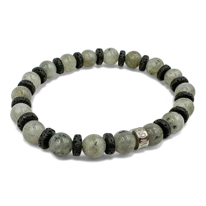 Atlas labradorite beaded bracelet with black lava rock, image 3 of 5