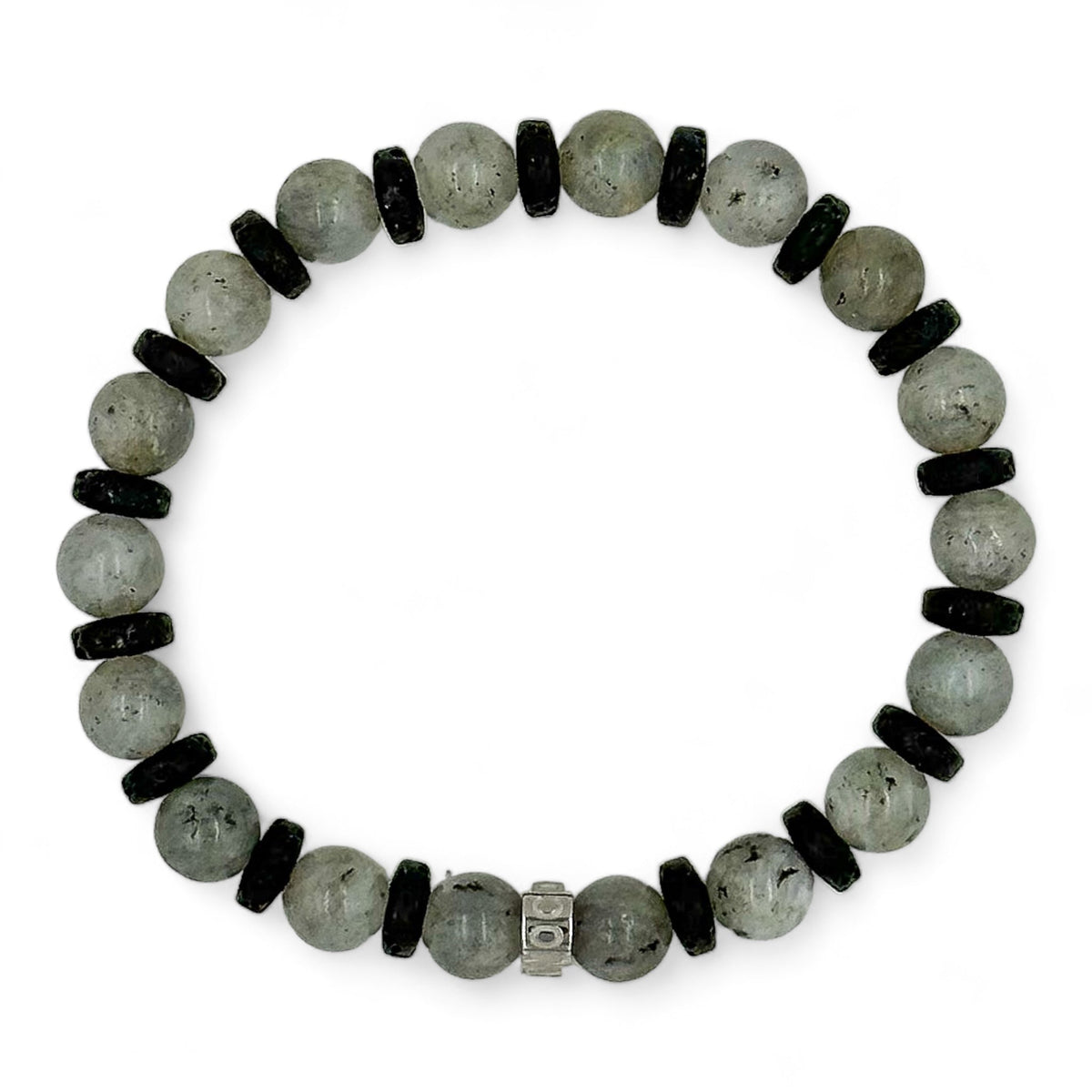 Atlas labradorite beaded bracelet with black lava rock, image 4 of 5