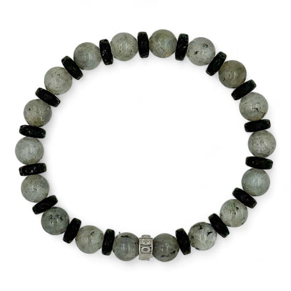 Atlas labradorite beaded bracelet with black lava rock, image 4 of 5