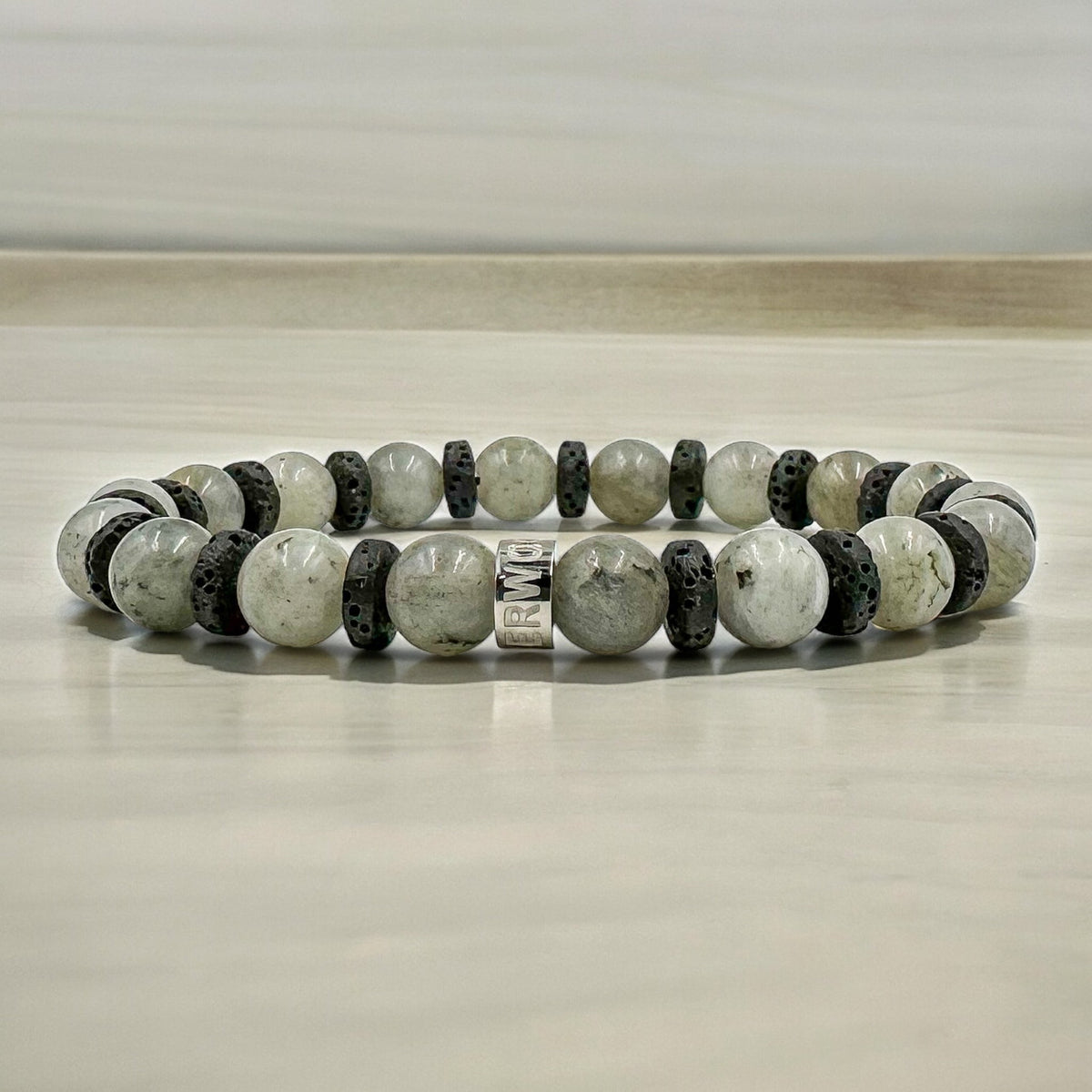 Atlas labradorite beaded bracelet with black lava rock, image 5 of 5