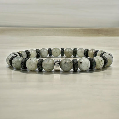 Atlas labradorite beaded bracelet with black lava rock, image 5 of 5