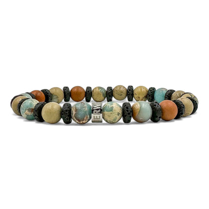 Atlas snakeskin jasper beaded bracelet with black lava rock, image 1 of 5