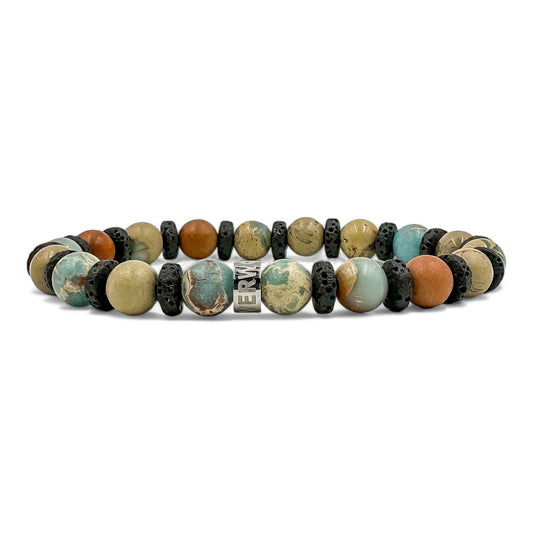 Atlas snakeskin jasper beaded bracelet with black lava rock, image 1 of 5