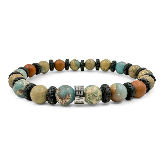 Atlas snakeskin jasper beaded bracelet with black lava rock, image 2 of 5
